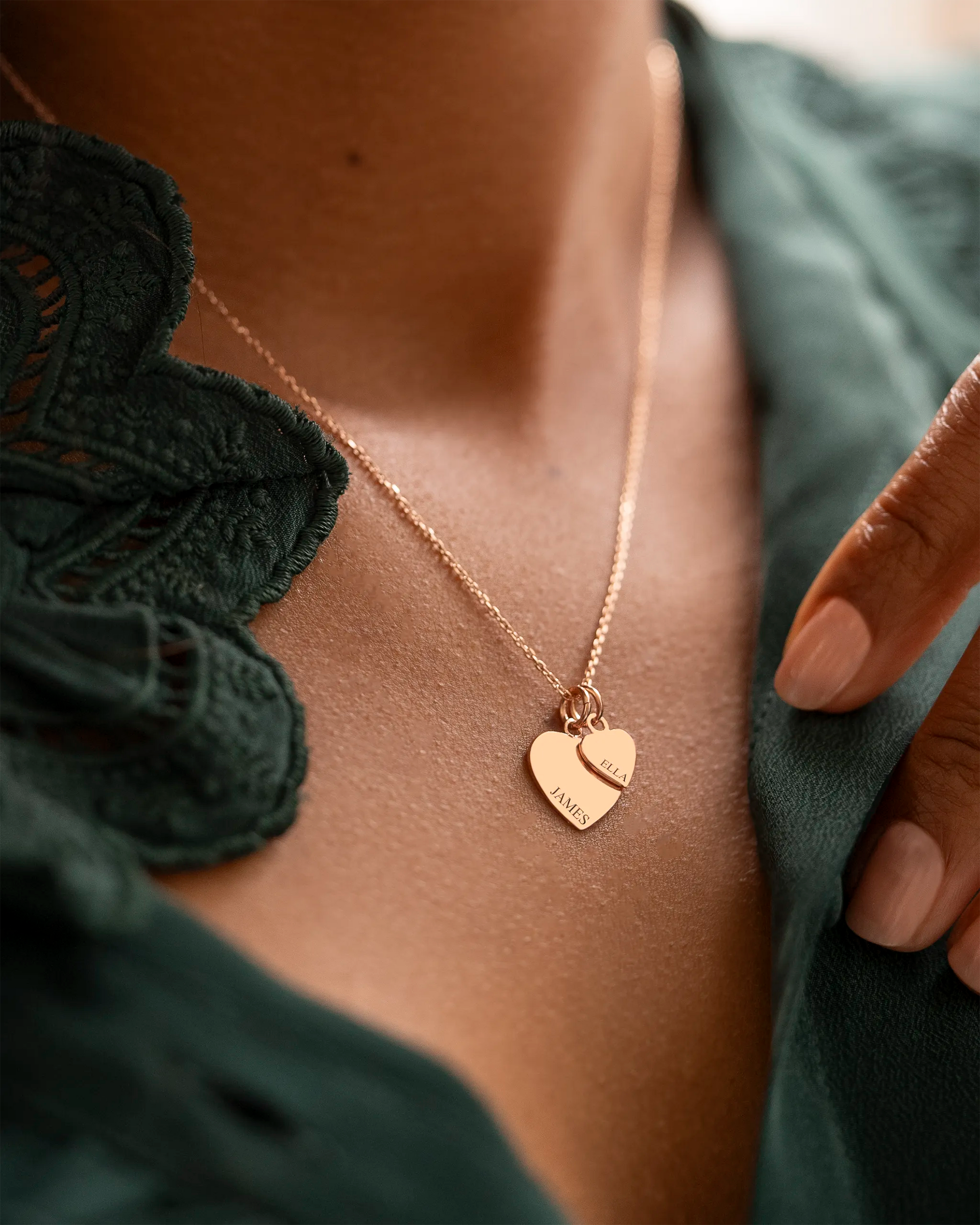 Rose Gold Double Heart Personalised Name Necklace