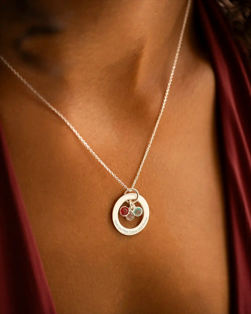 Silver Family Eternal Ring and Birthstone Personalised Necklace