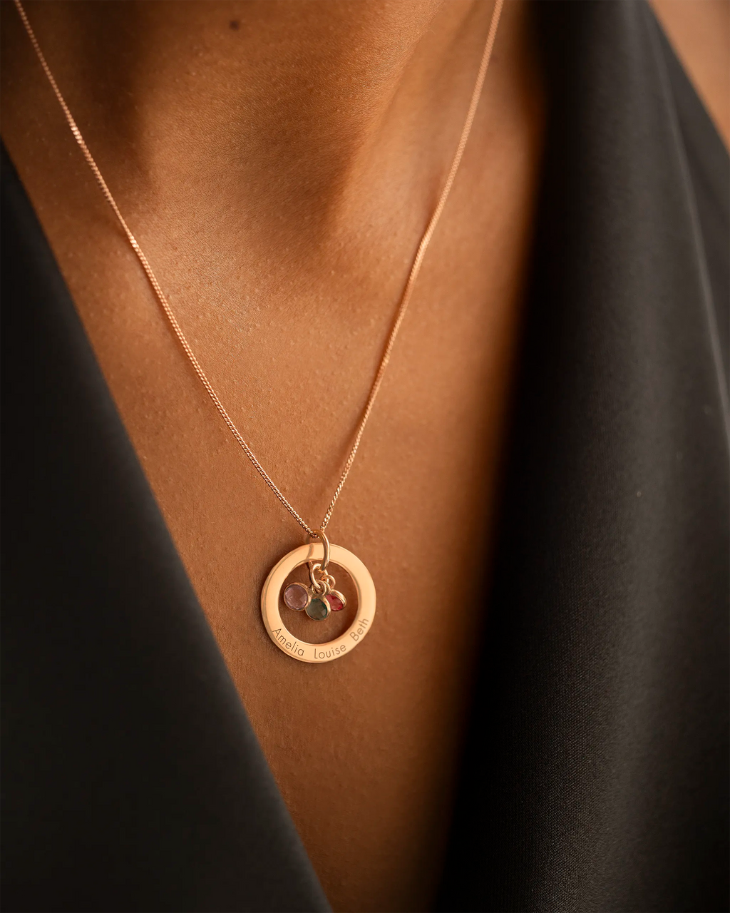 Rose Gold Family Eternal Ring and Birthstone Personalised Necklace