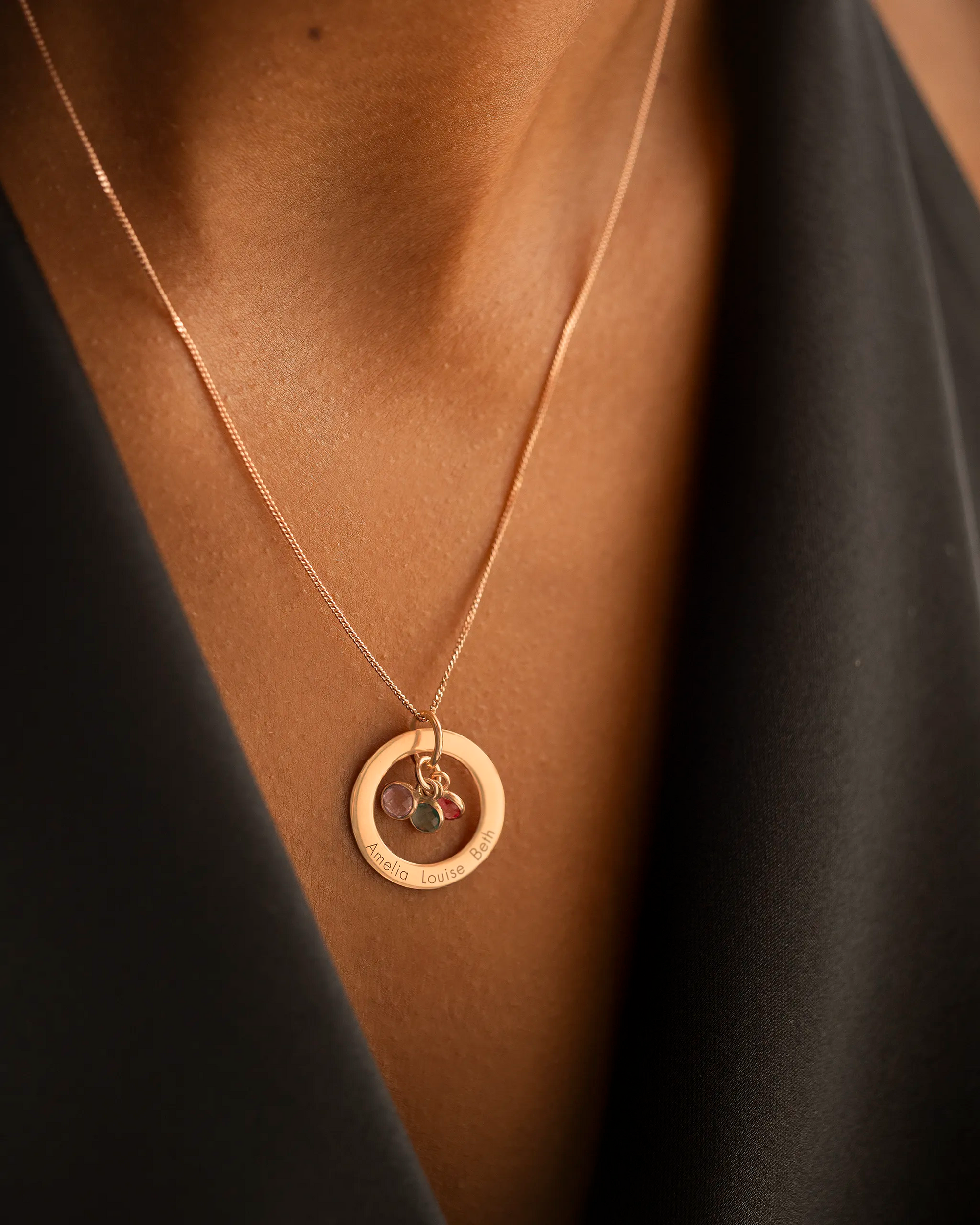 Rose Gold Family Eternal Ring and Birthstone Personalised Necklace