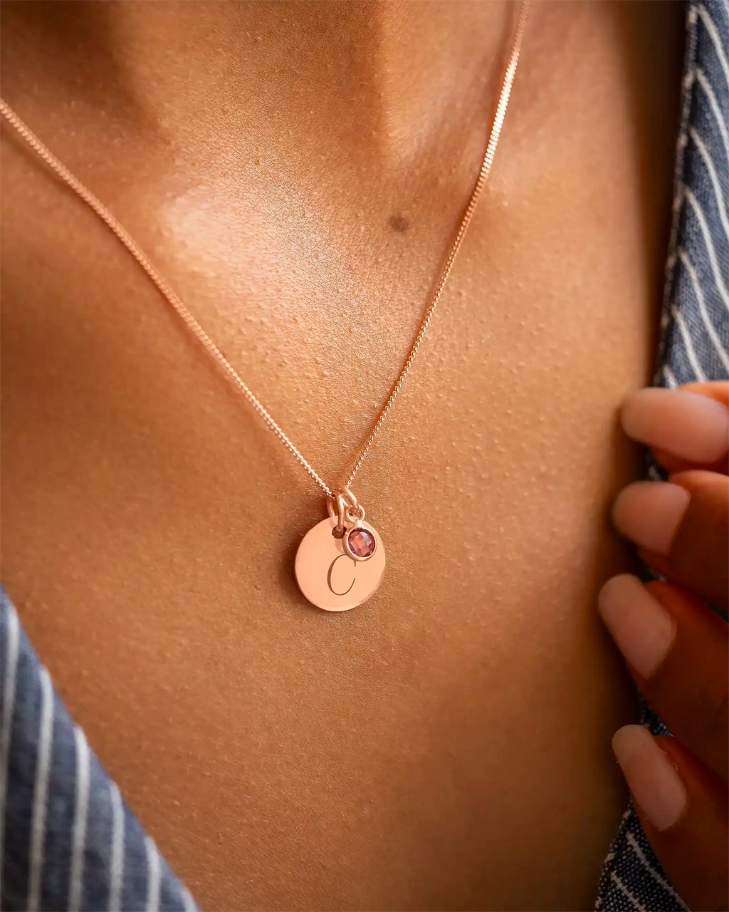 Rose Gold Initial and Birthstone Personalised Necklace