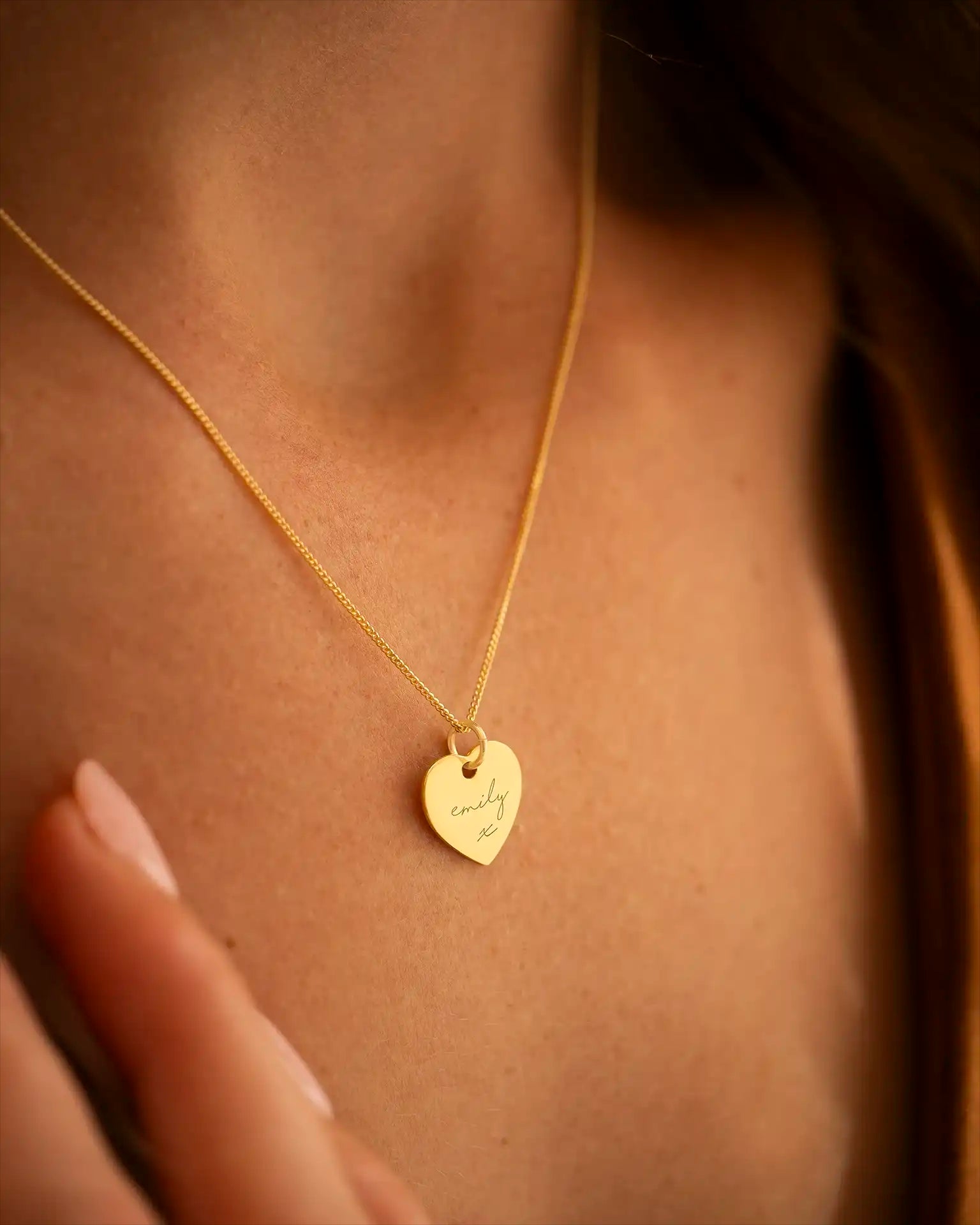 Gold Modern Script and Illustration Heart Personalised Necklace