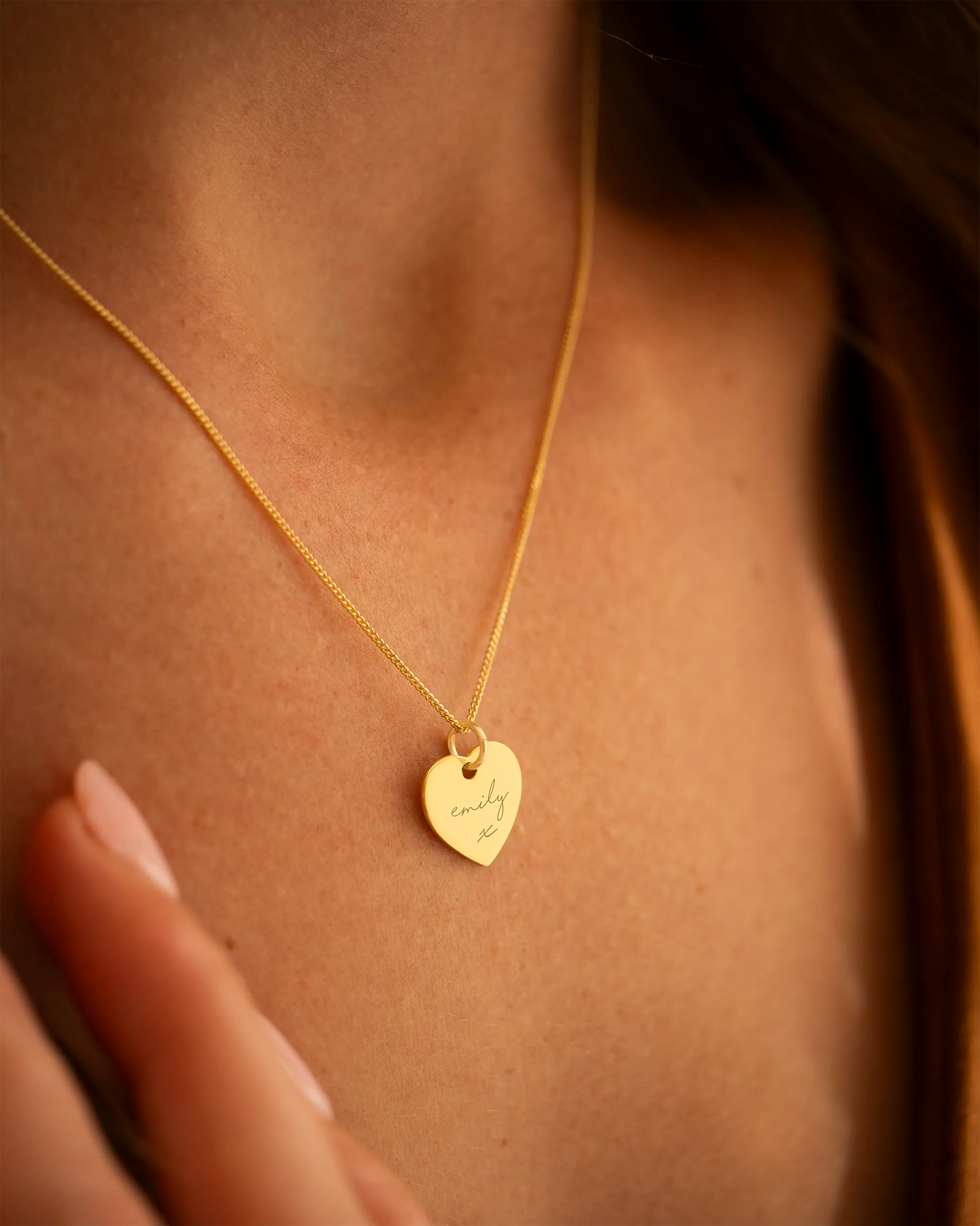 Gold Modern Script and Illustration Heart Personalised Necklace