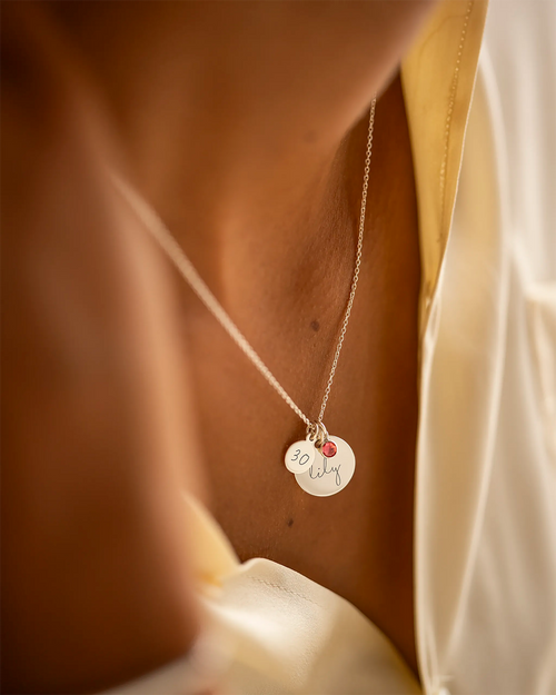 Silver Personalised Birthday Disc Name Necklace