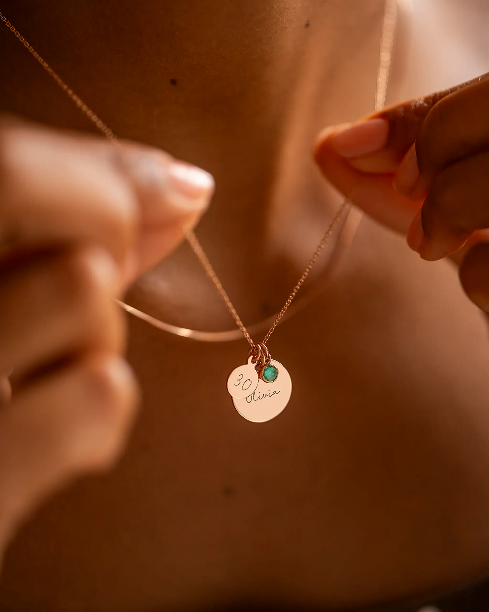 Rose Gold Personalised Birthday Disc Name Necklace