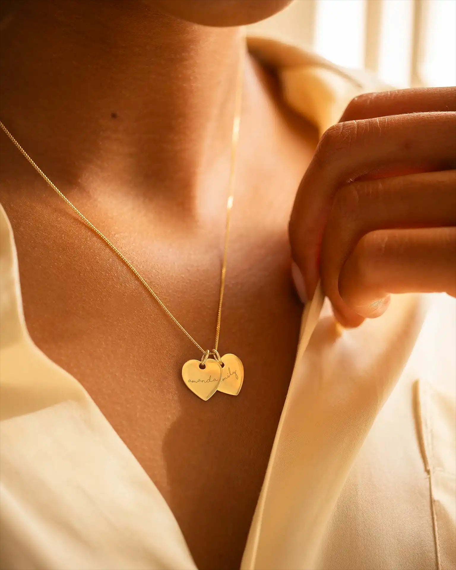 Gold Personalised Double Heart Name Necklace