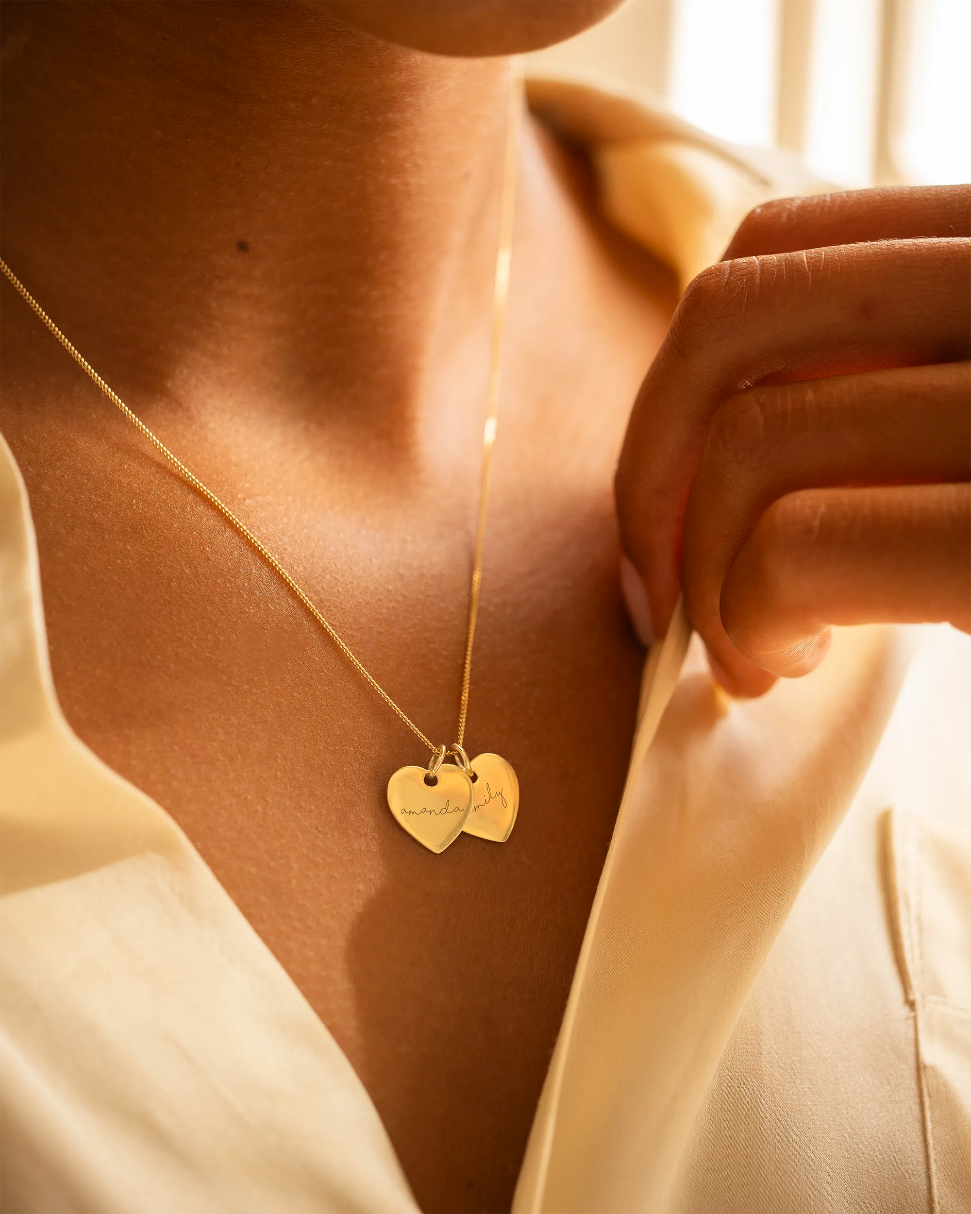 Gold Personalised Double Heart Name Necklace