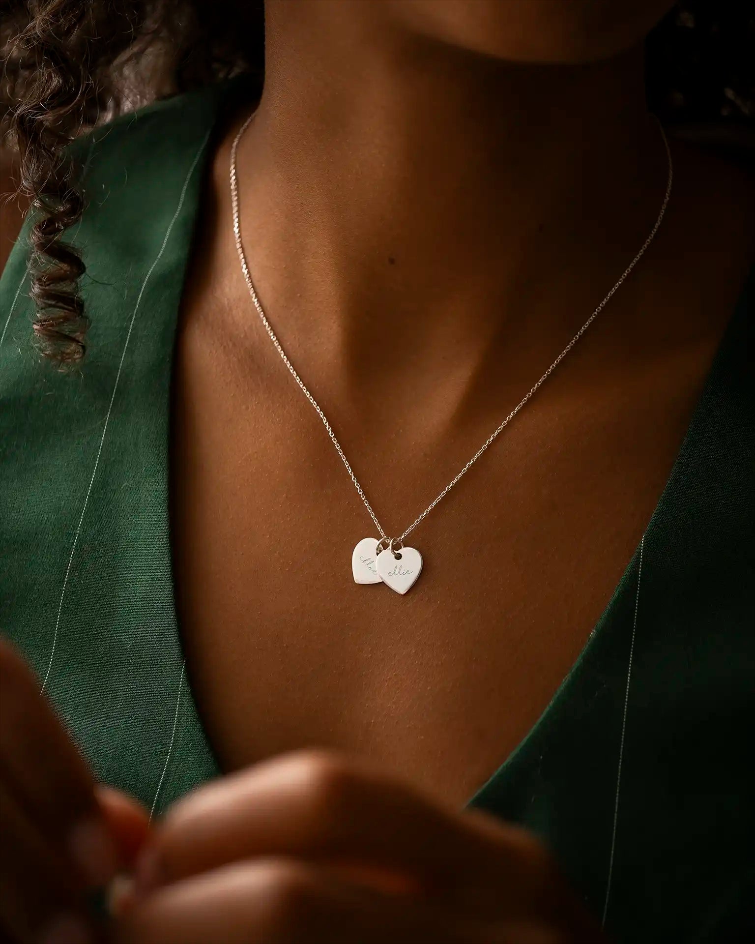 Silver Personalised Double Heart Name Necklace