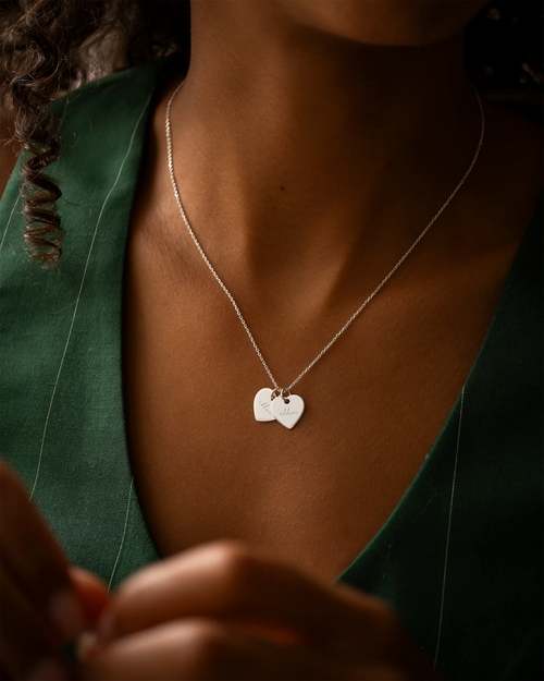 Silver Personalised Double Heart Name Necklace