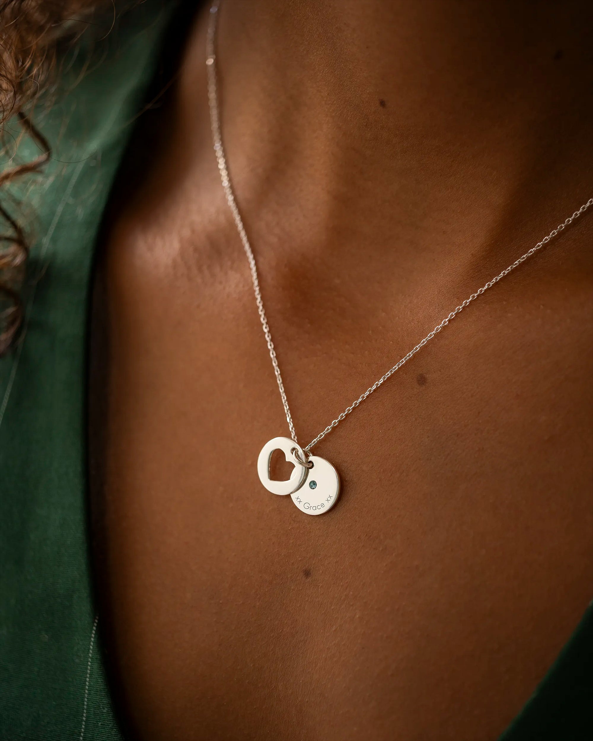 Silver Personalised Secret Message Heart Birthstone Necklace