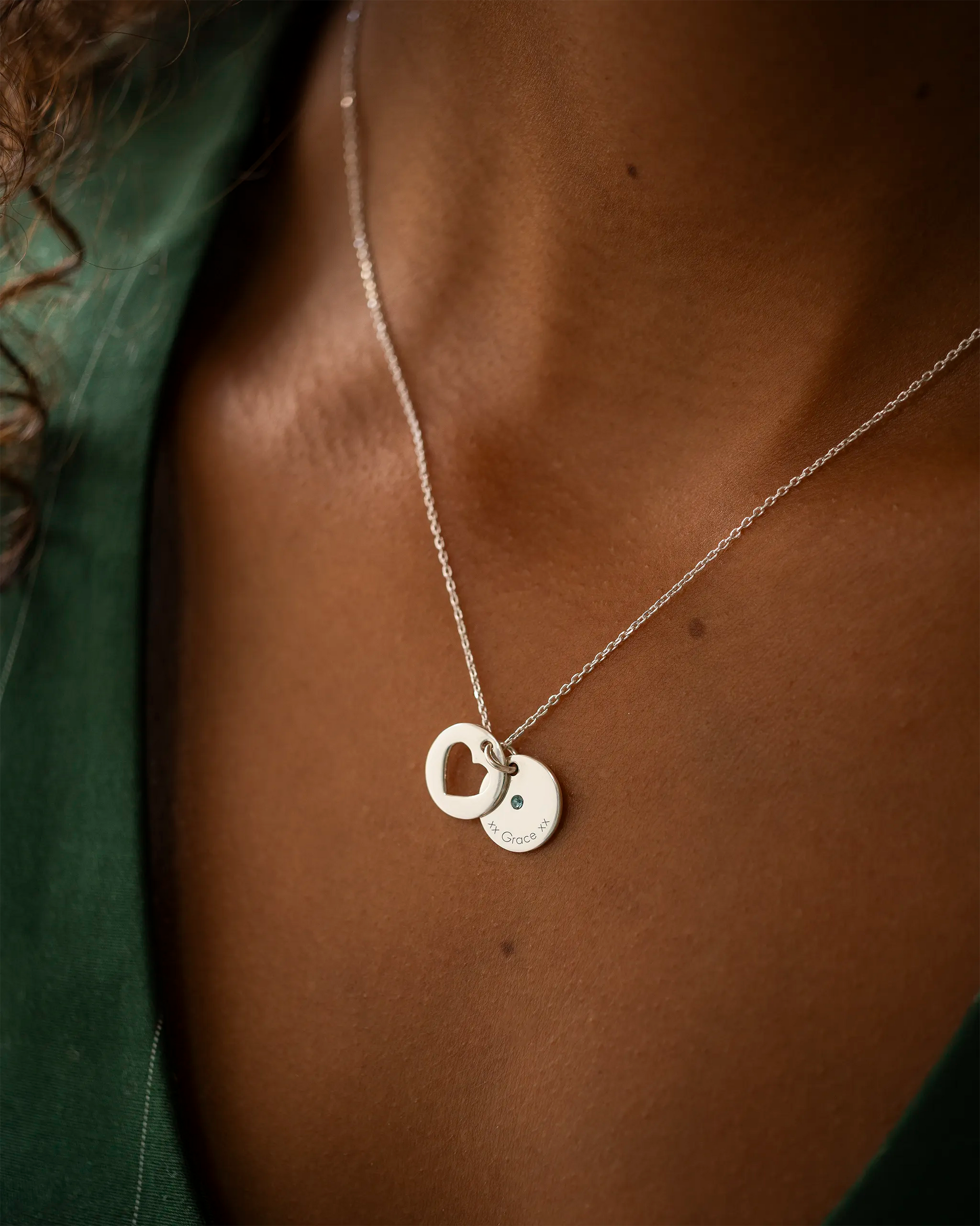Silver Personalised Secret Message Heart Birthstone Necklace