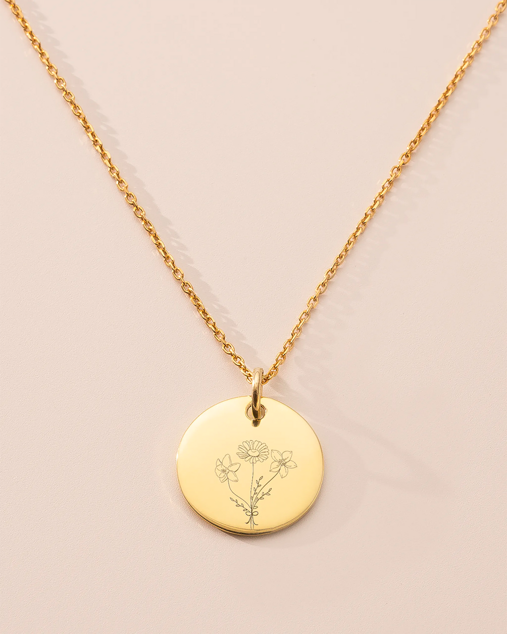 Gold Birth Flower Bouquet Personalised Necklace