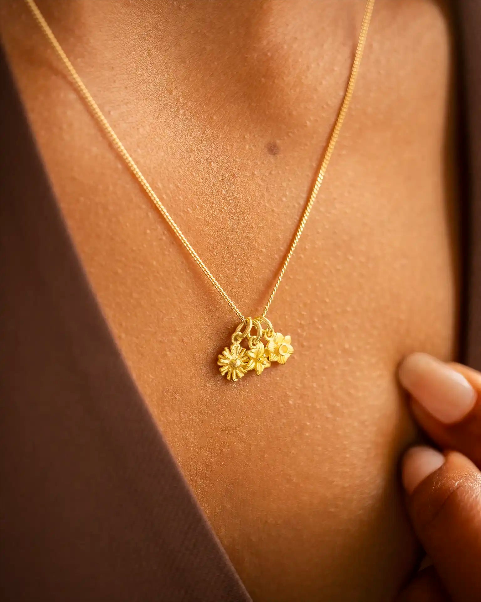 Gold Family Birth Flower Personalised Necklace