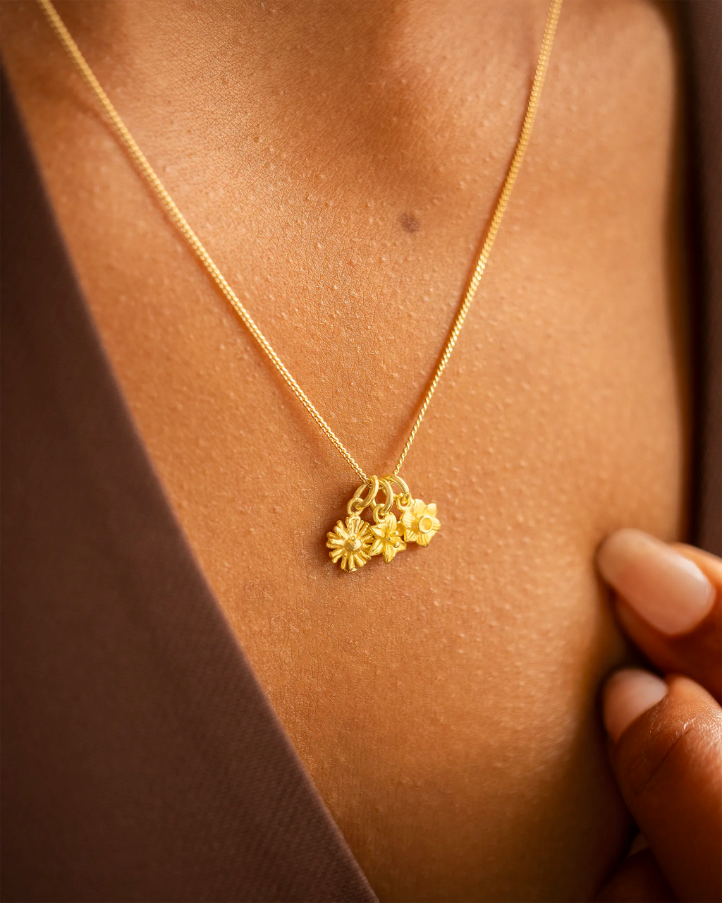 Gold Family Birth Flower Personalised Necklace