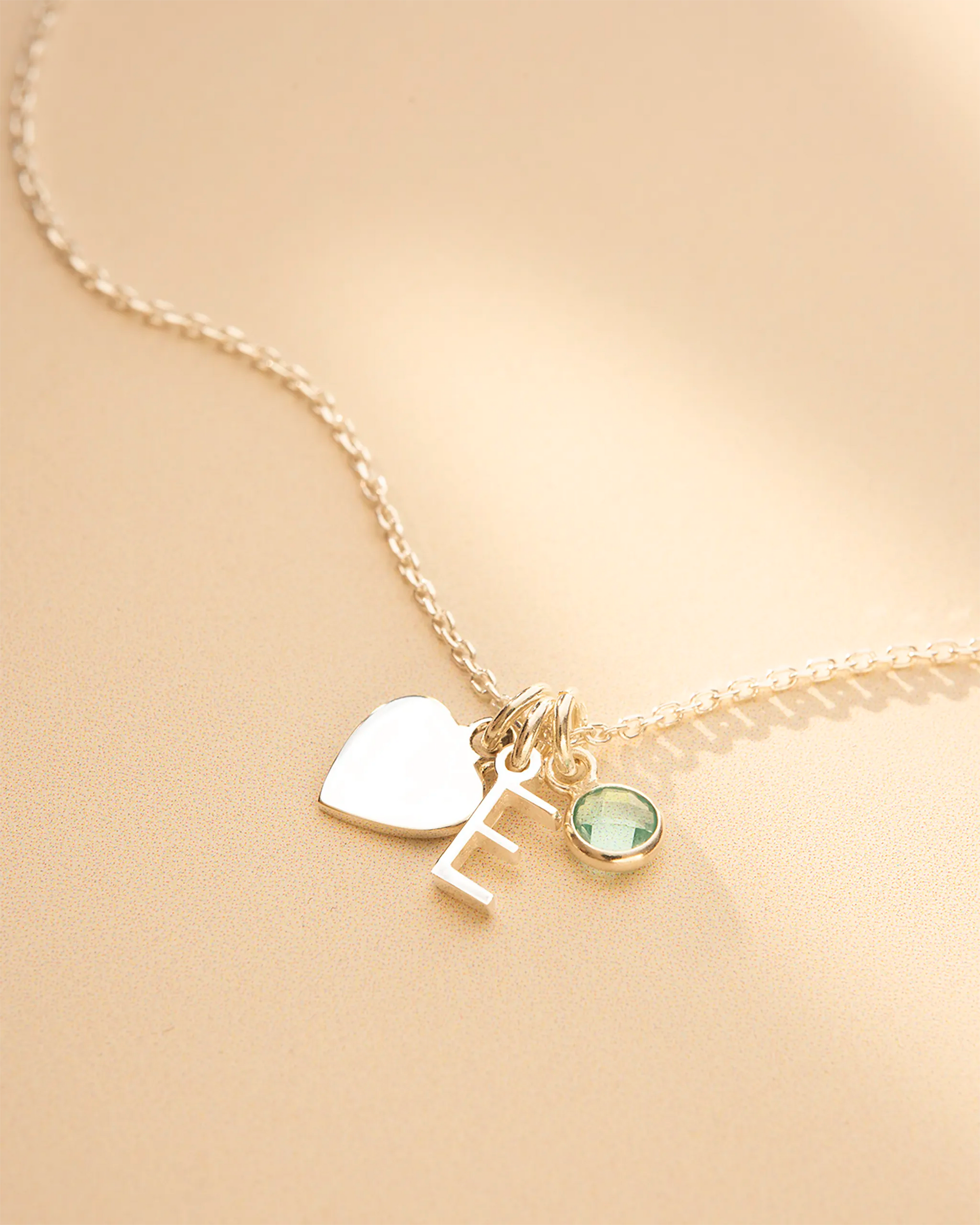Gold Heart, Mini Letter and Birthstone Personalised Necklace