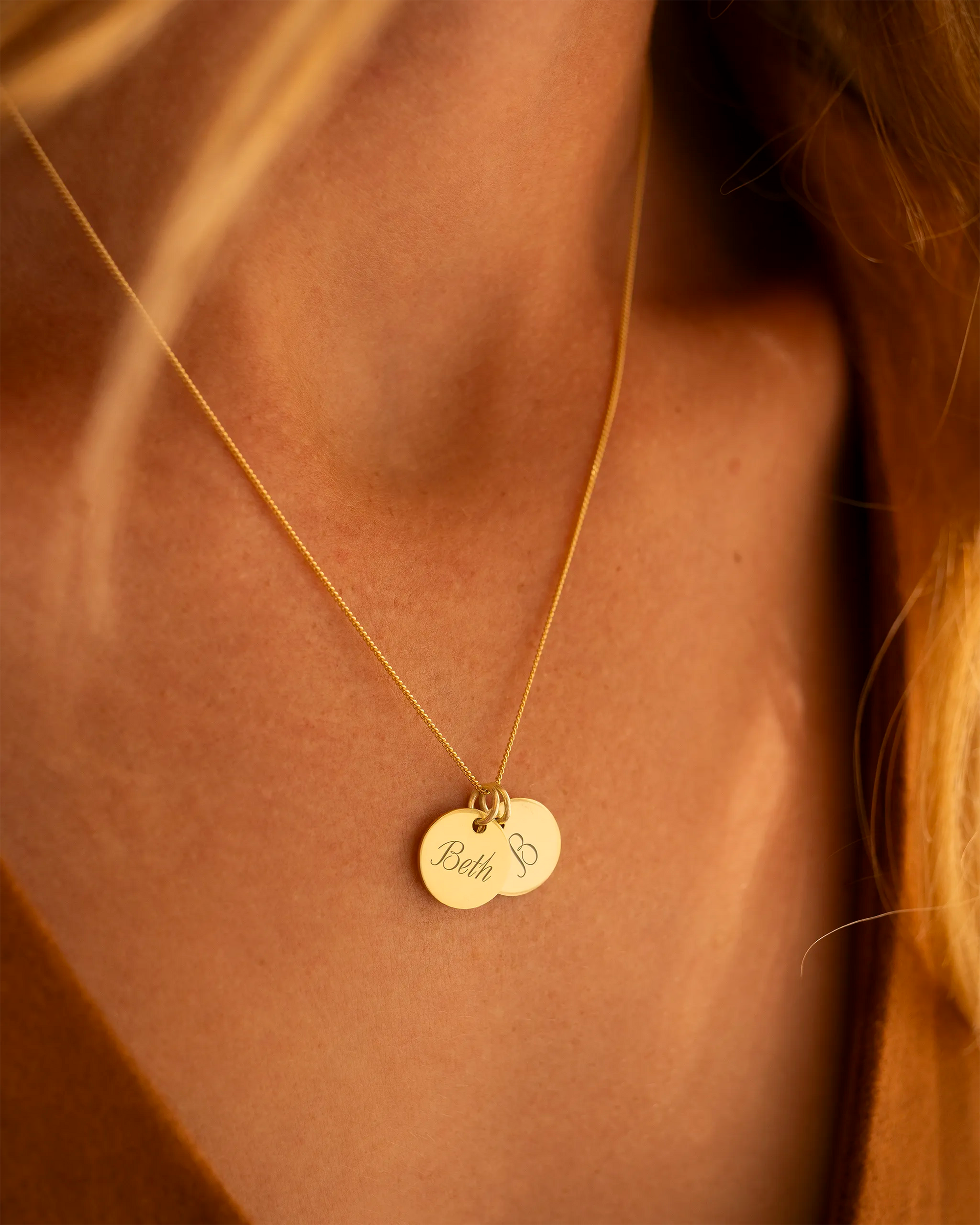 Gold Initial Disc Personalised Name Necklace