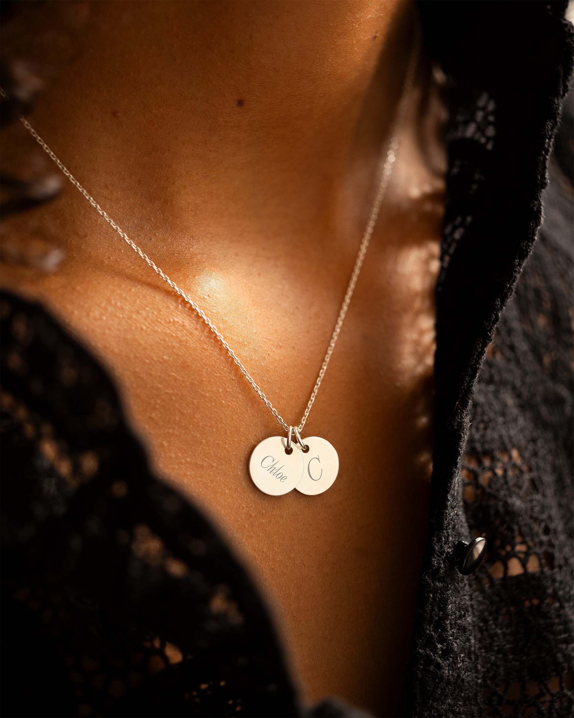 Silver Initial Disc Personalised Name Necklace