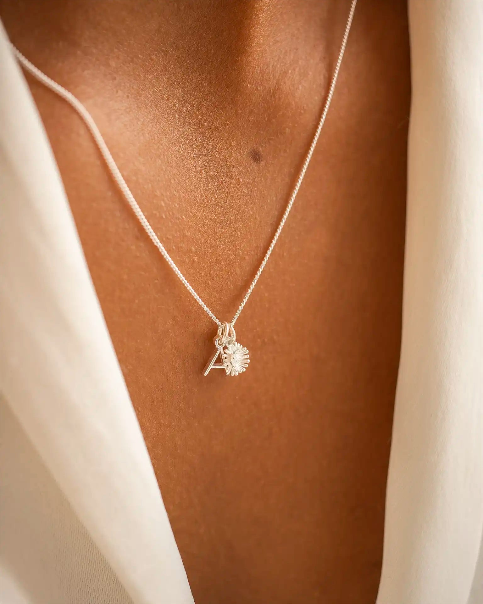Silver Letter Birth Flower Personalised Necklace