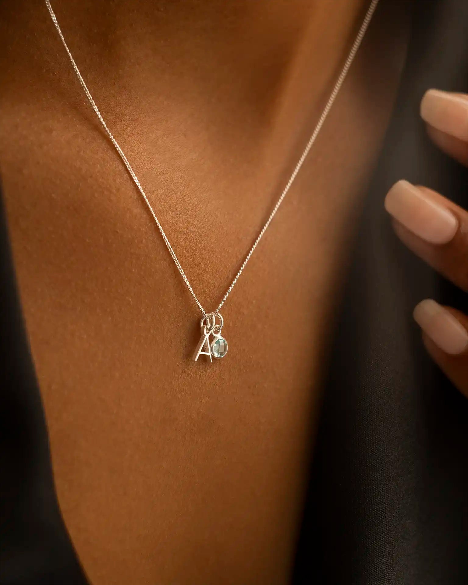 Silver Letter Birthstone Personalised Necklace
