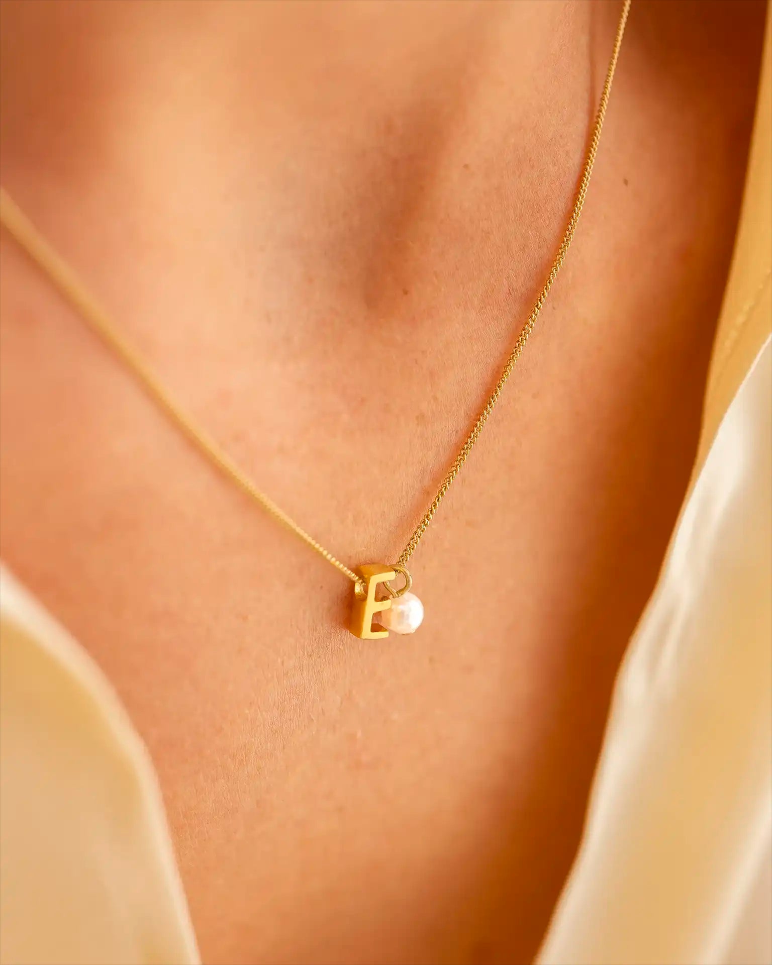 Gold Slide on Letter and Mini Pearl Necklace