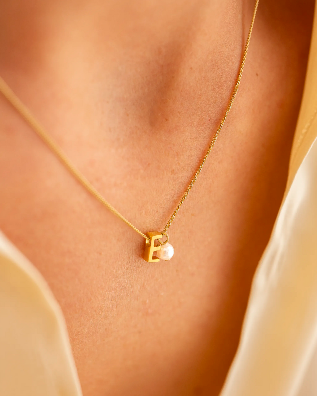 Gold Slide on Letter and Mini Pearl Necklace