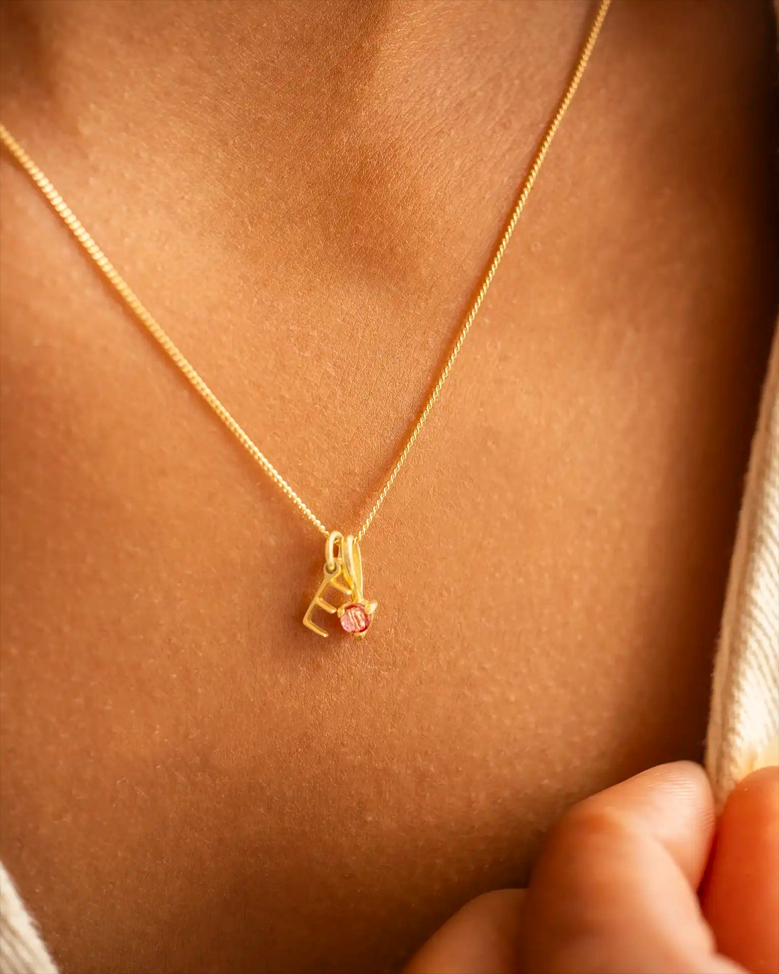 Gold Mini Letter and Birthstone Pendant Personalised Necklace