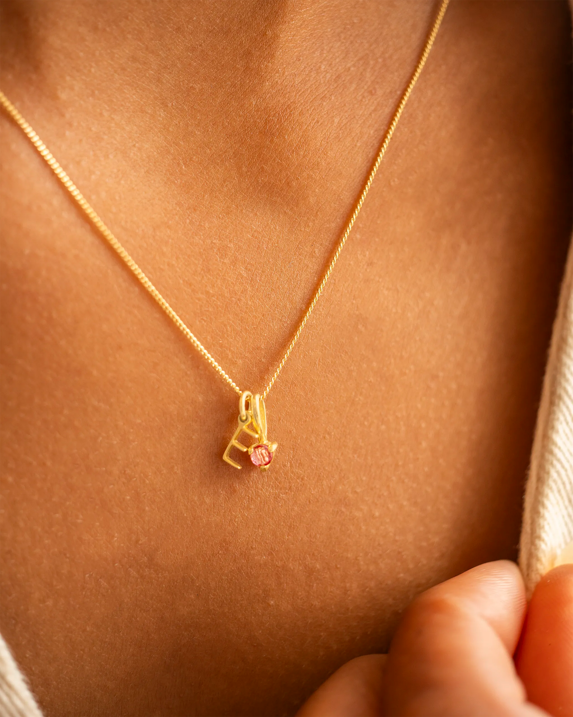 Gold Mini Letter and Birthstone Pendant Personalised Necklace
