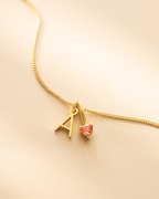 Gold Mini Letter and Birthstone Pendant Personalised Necklace
