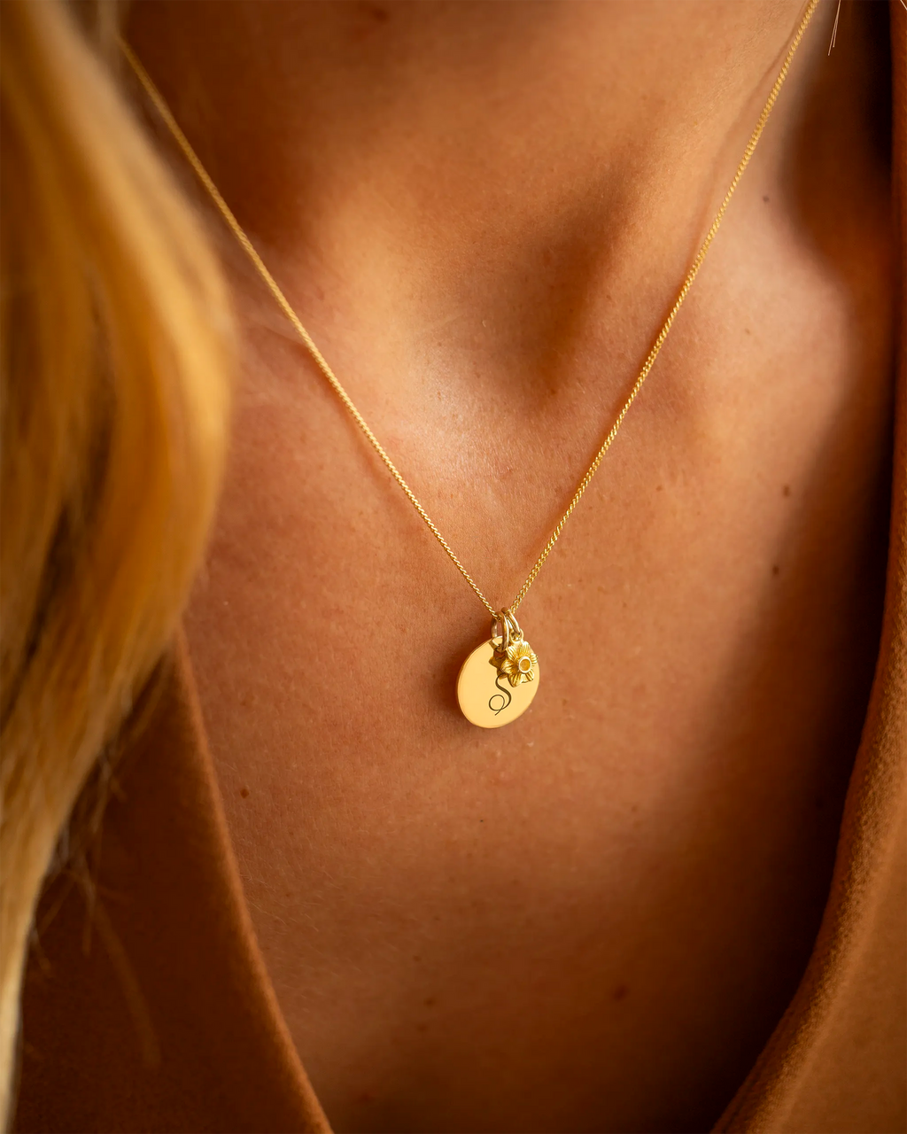 Gold Initial and Birth Flower Personalised Necklace