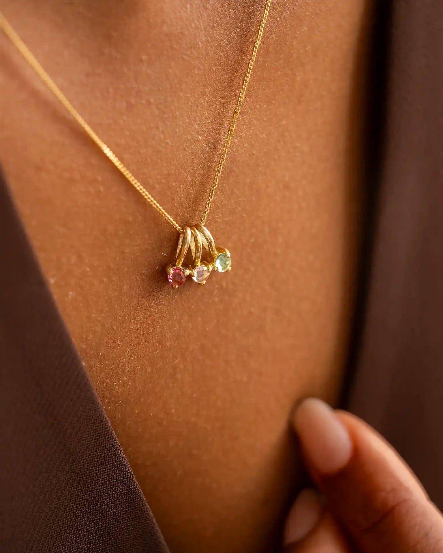 Gold Family Birthstone Pendant Personalised Necklace