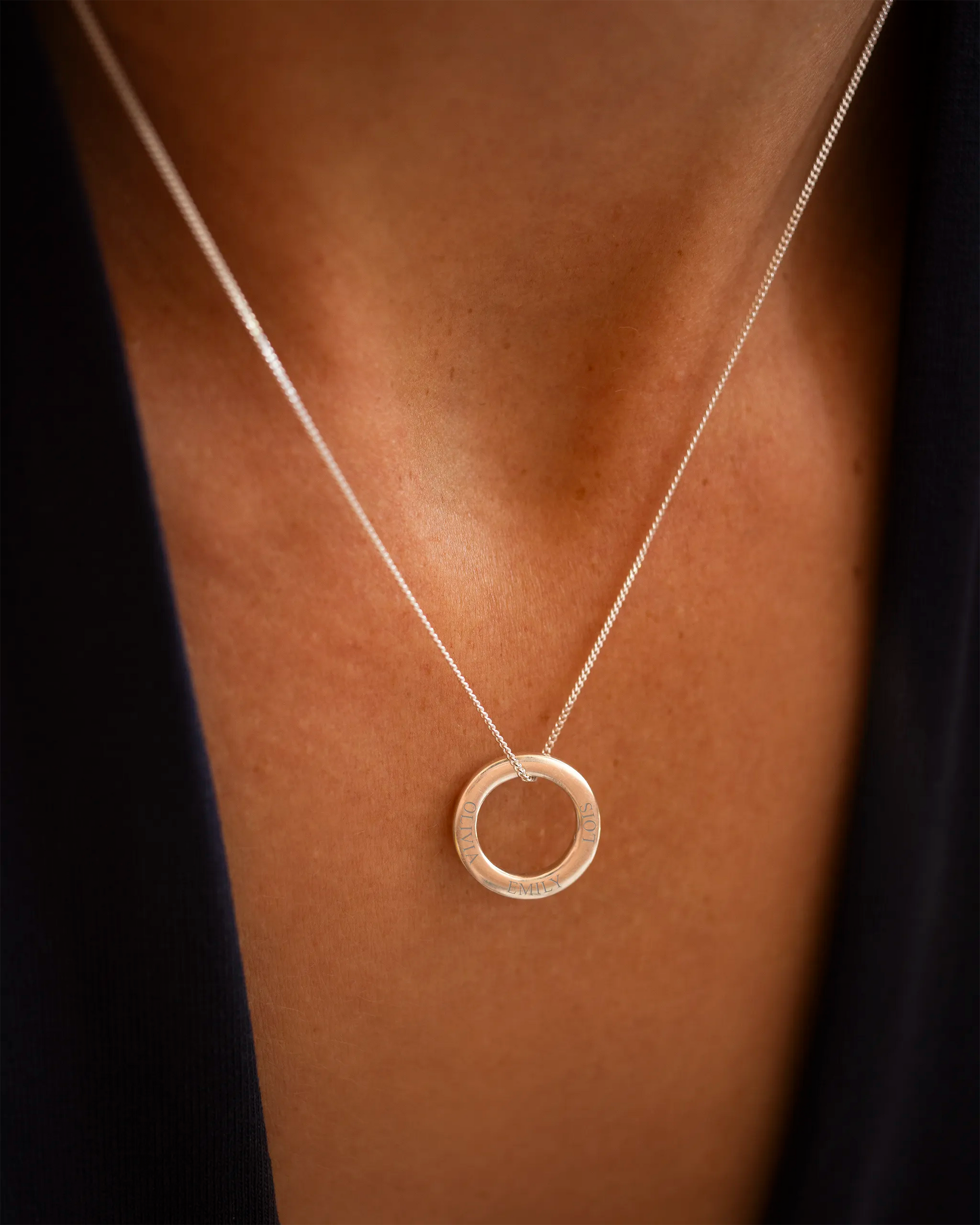 Silver Family Eternal Ring Pendant Personalised Name Necklace
