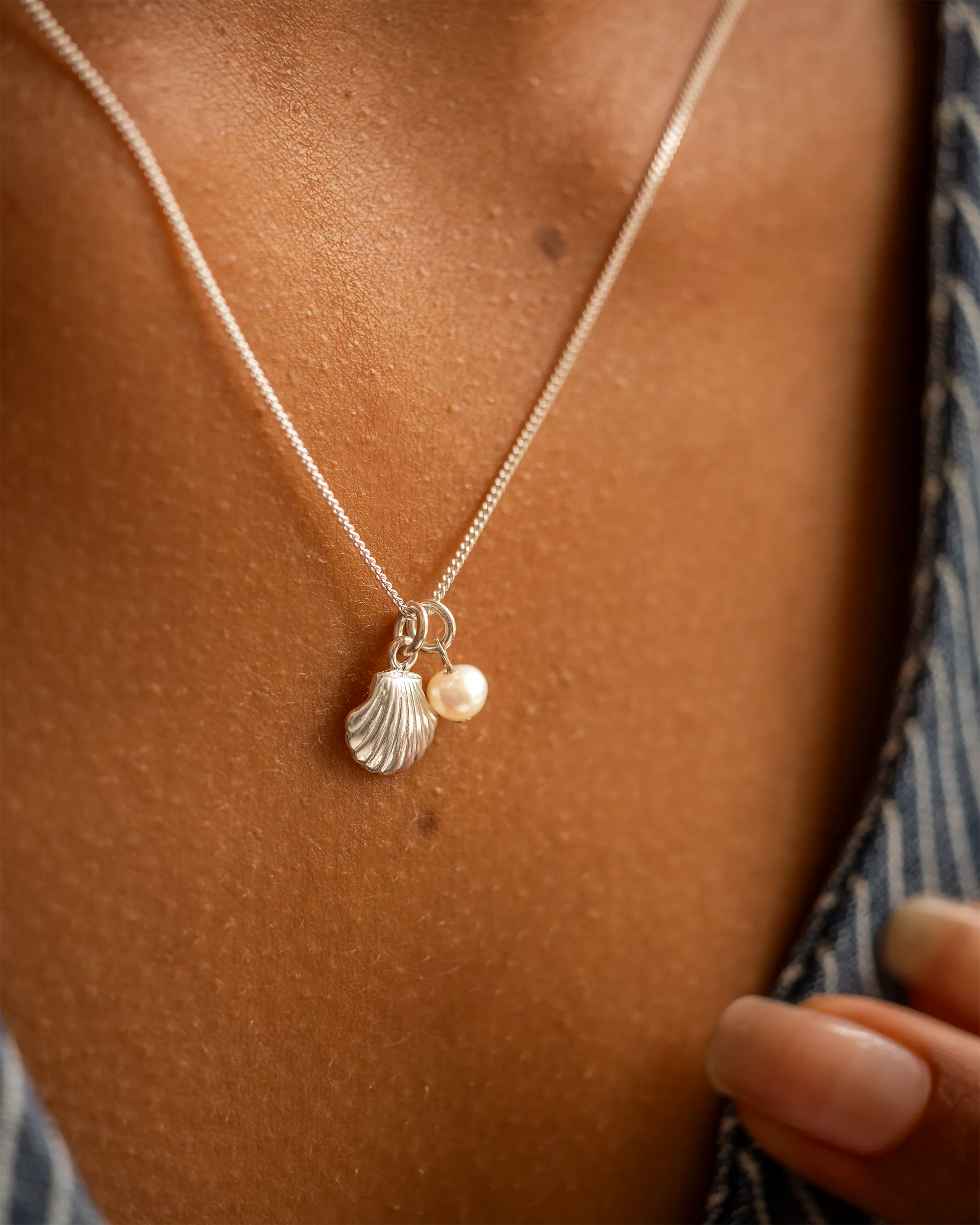 Silver Seashell and Pearl Personalised Necklace