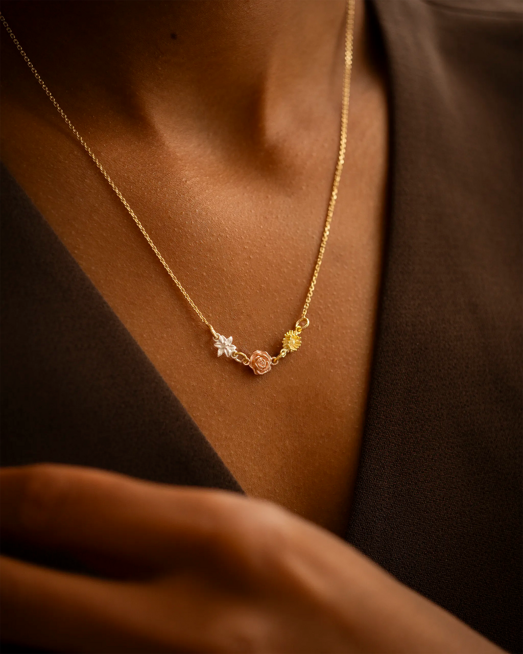 Gold Mixed Metal Family Birth Flower Necklace