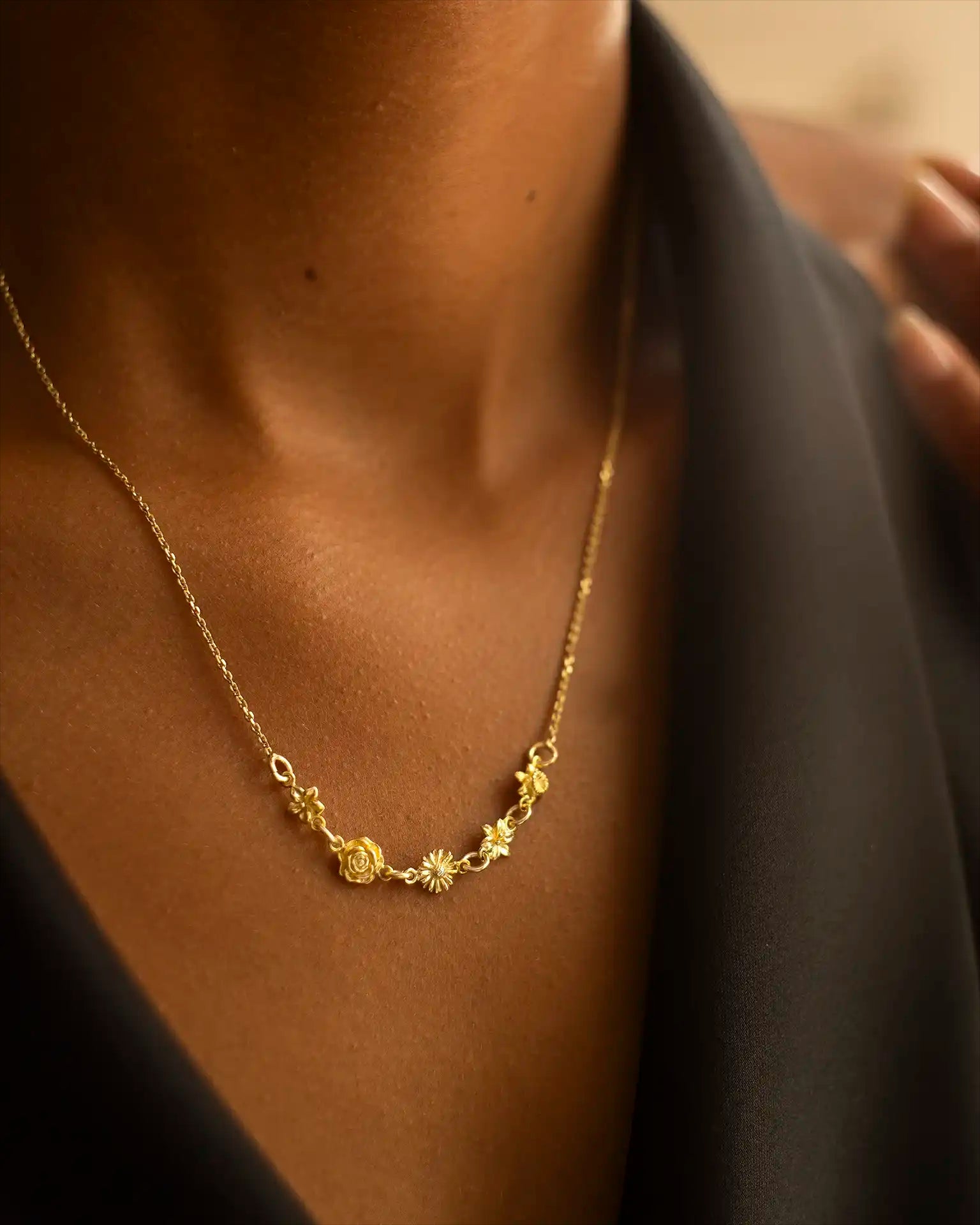 Gold Family Birth Flower Necklace