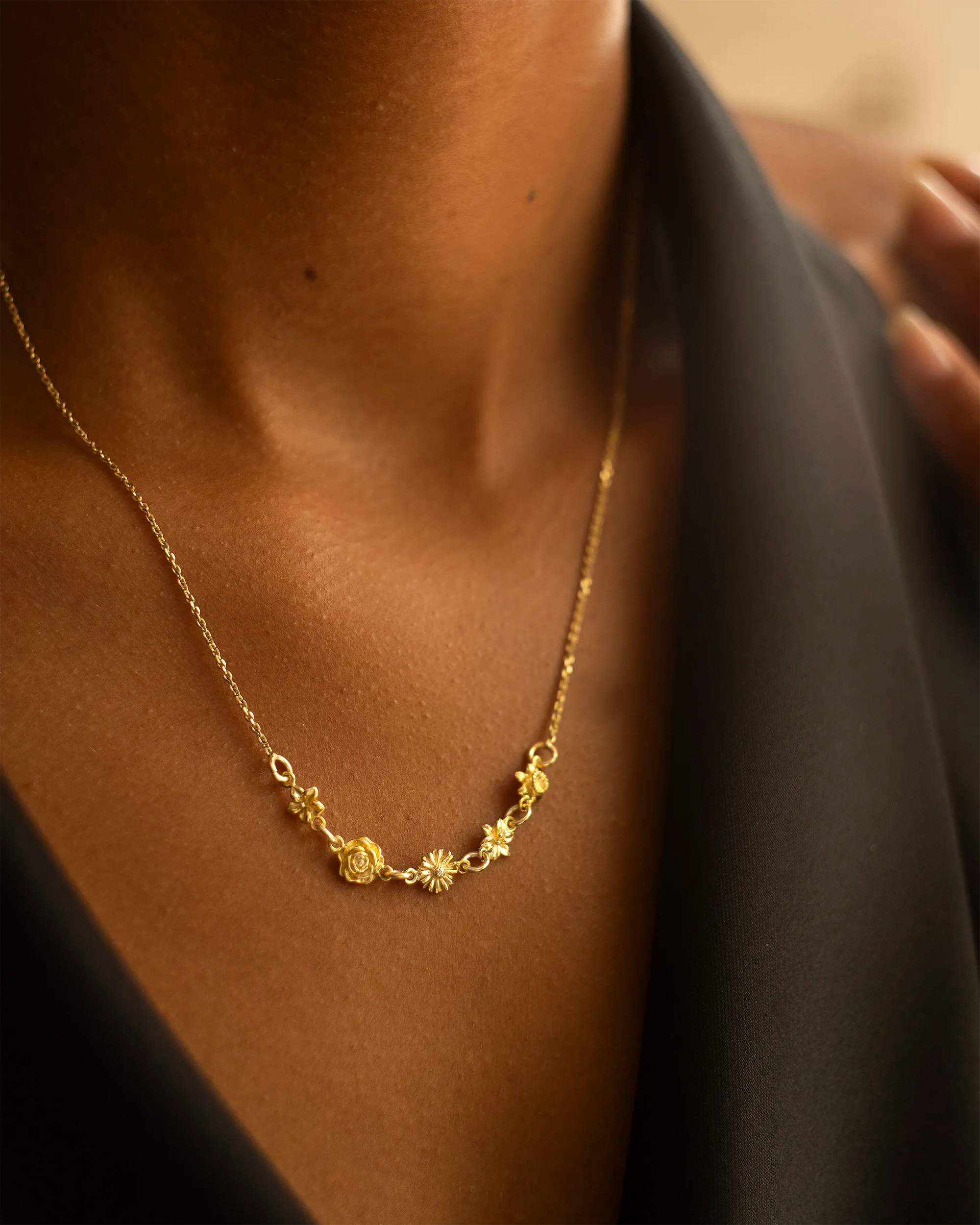 Gold Family Birth Flower Necklace
