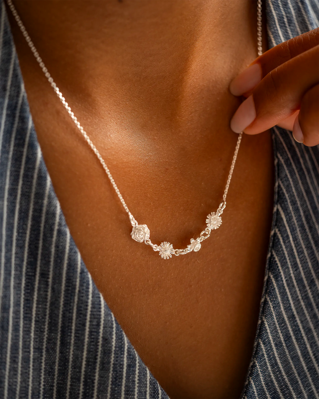 Silver Family Birth Flower Necklace