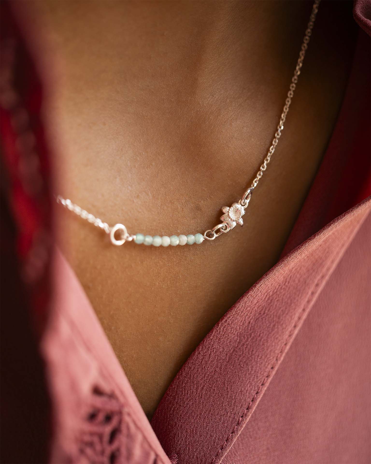 Silver Semi-Precious Birthstone Bar and Birth Flower Necklace