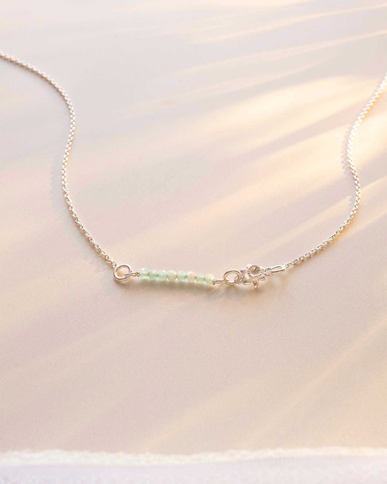 Silver Semi-Precious Birthstone Bar and Birth Flower Necklace
