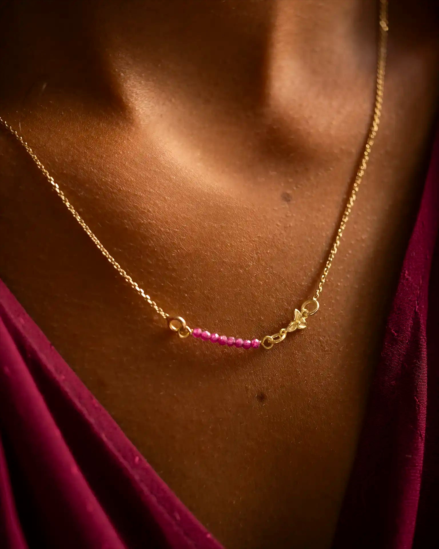 Gold Semi-Precious Birthstone Bar and Birth Flower Necklace