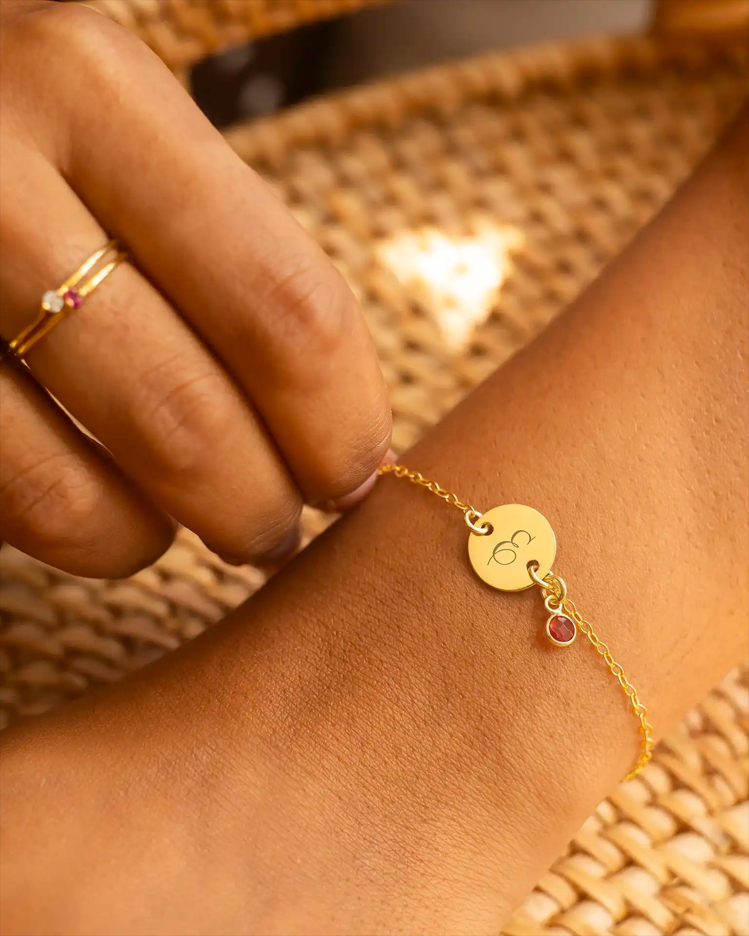 Gold Disc And Micro Birthstone Personalised Bracelet