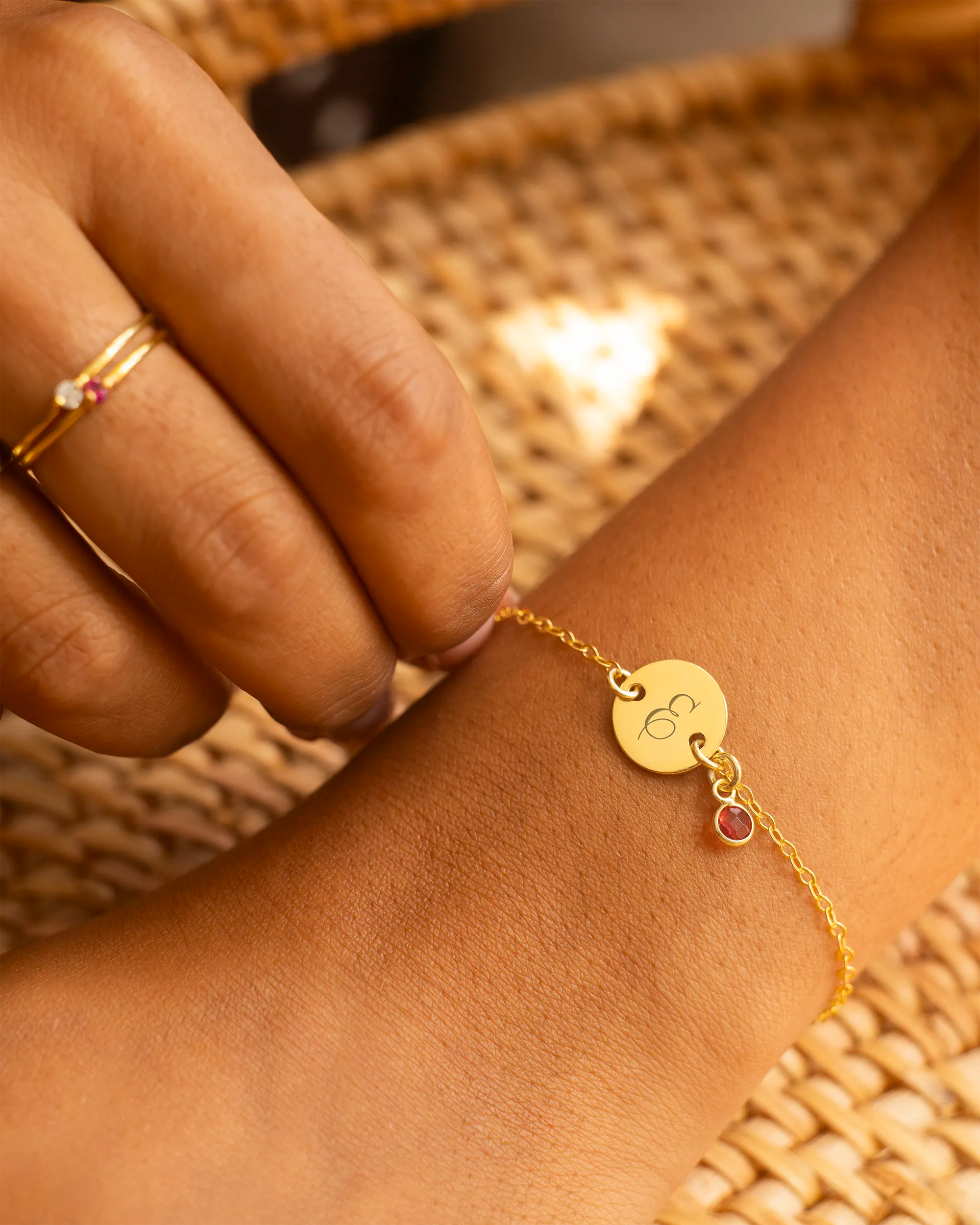 Gold Disc And Micro Birthstone Personalised Bracelet