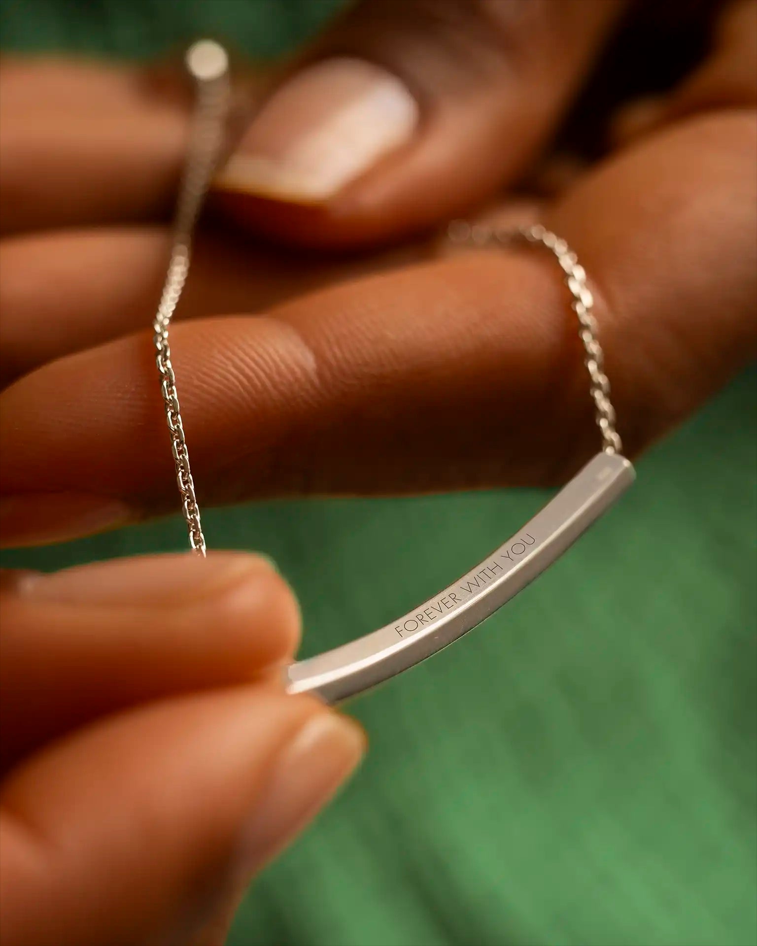 Silver Hidden Message Curved Skinny Bar Personalised Bracelet