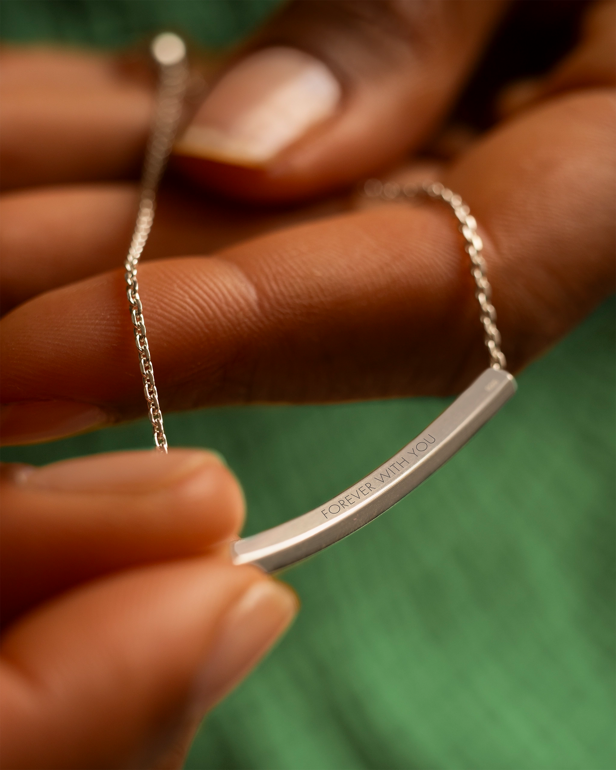 Silver Hidden Message Curved Skinny Bar Personalised Bracelet