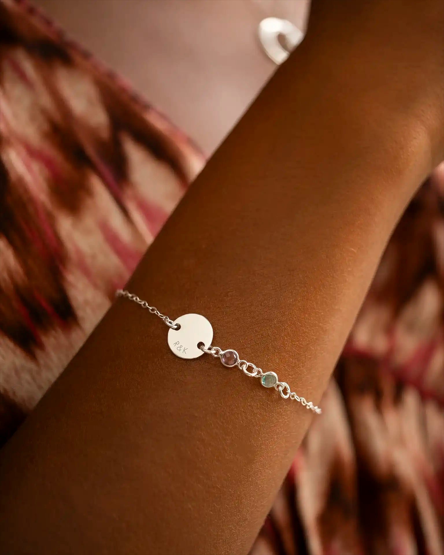 Silver Personalised You And Me Birthstone Bracelet
