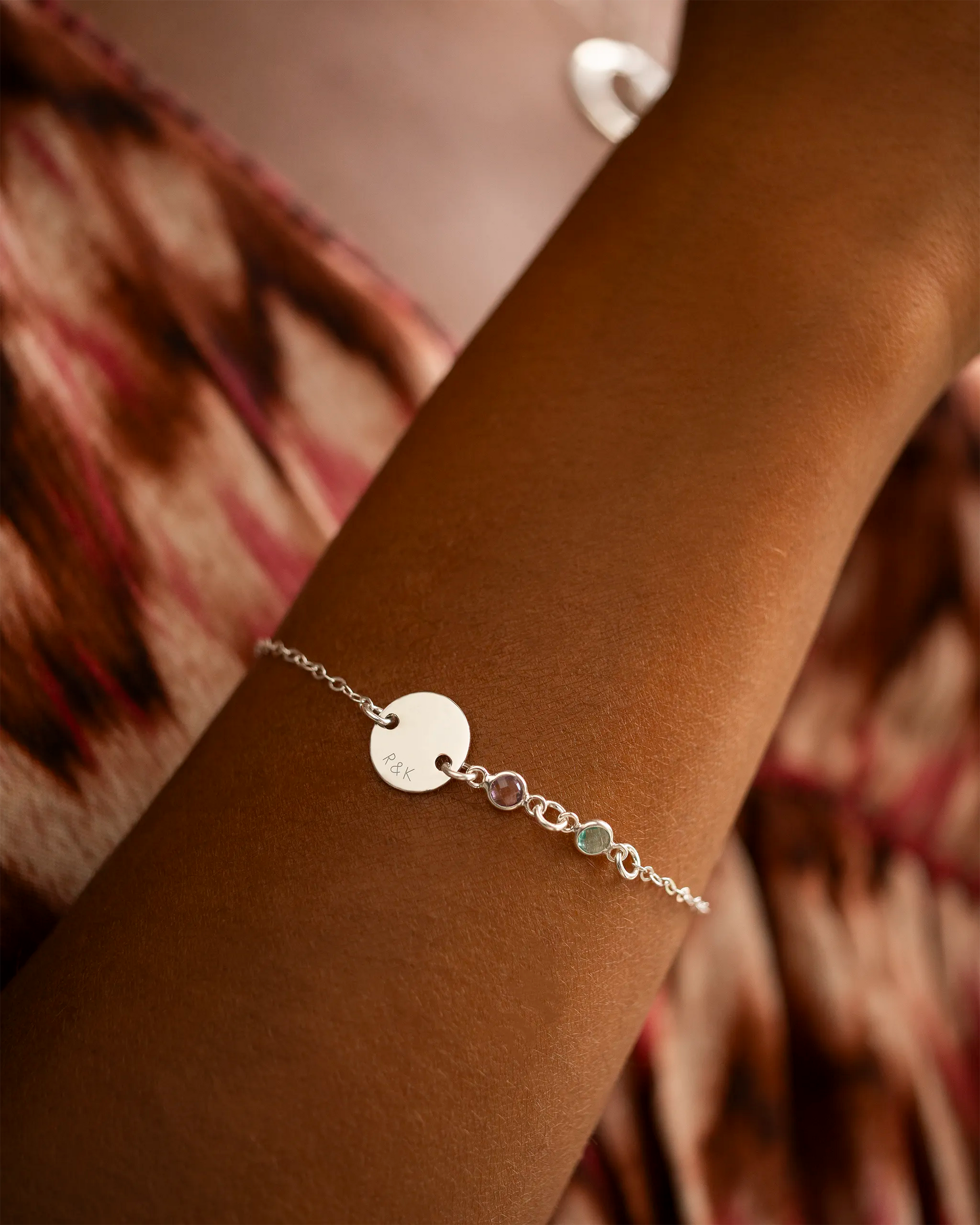 Silver Personalised You And Me Birthstone Bracelet
