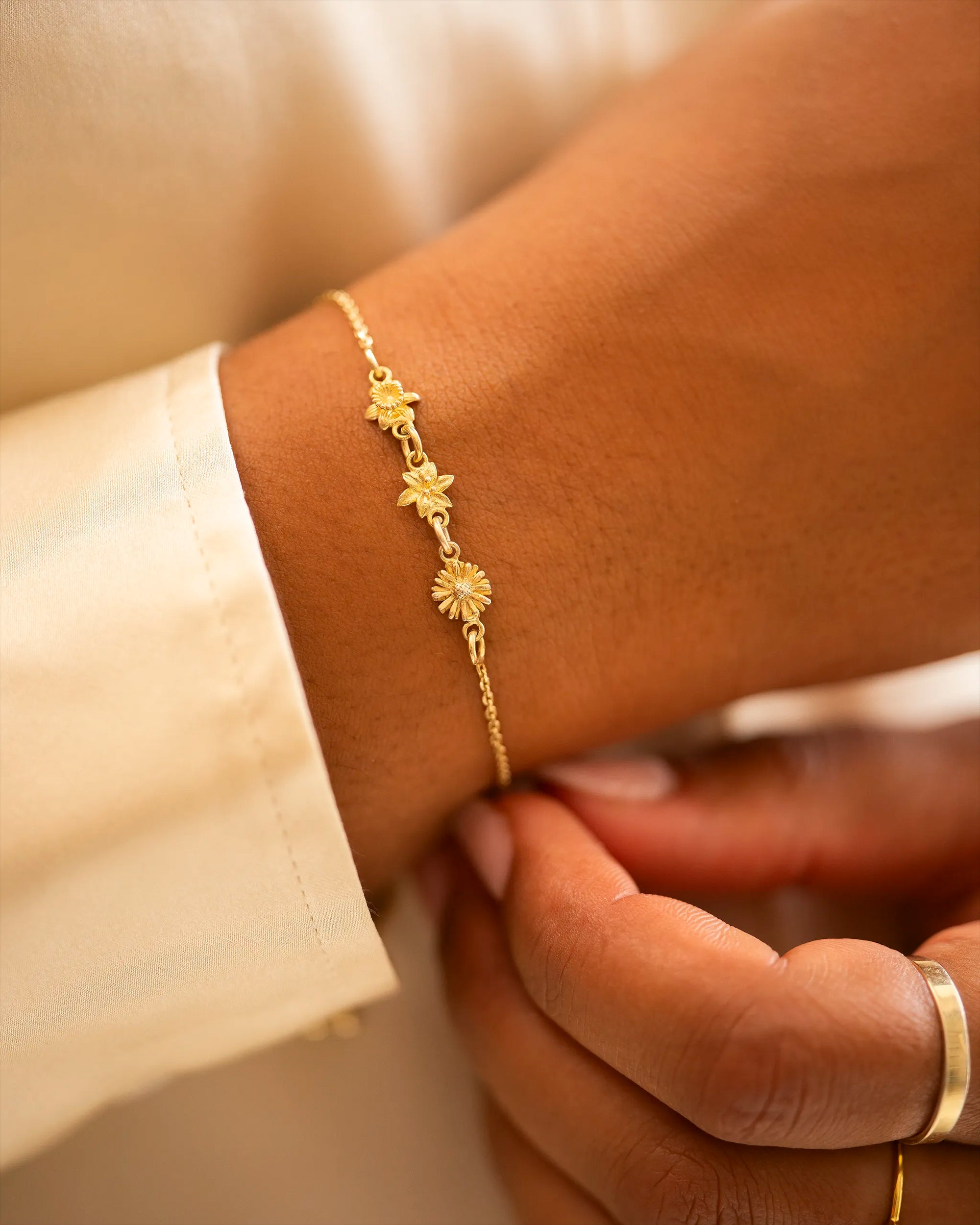 Gold Family Birth Flower Personalised Slider Bracelet