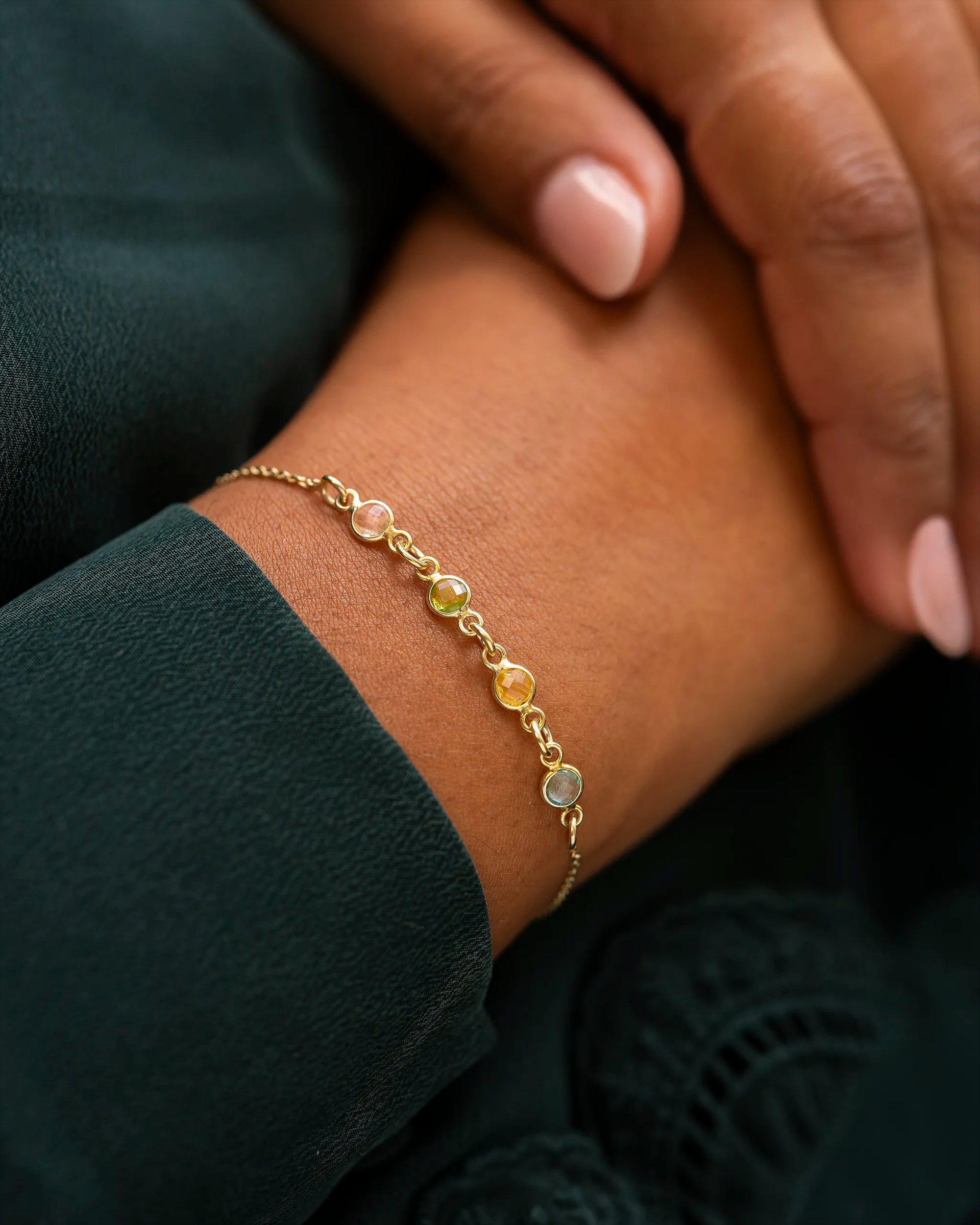 Gold Family Mini Birthstone Personalised Slider Bracelet