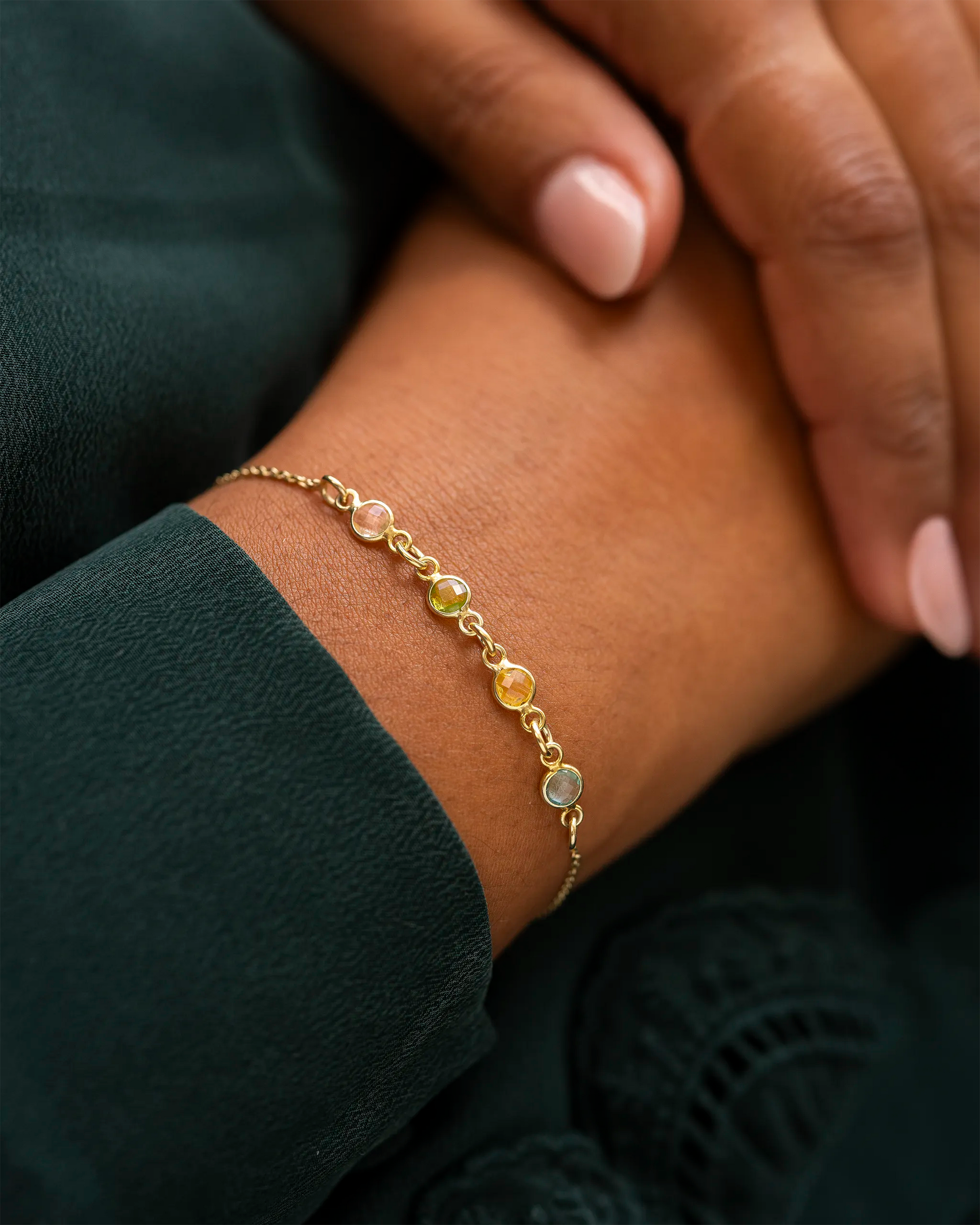 Gold Family Mini Birthstone Personalised Slider Bracelet