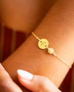 Gold Initial Disc and Birth Flower Personalised Bracelet