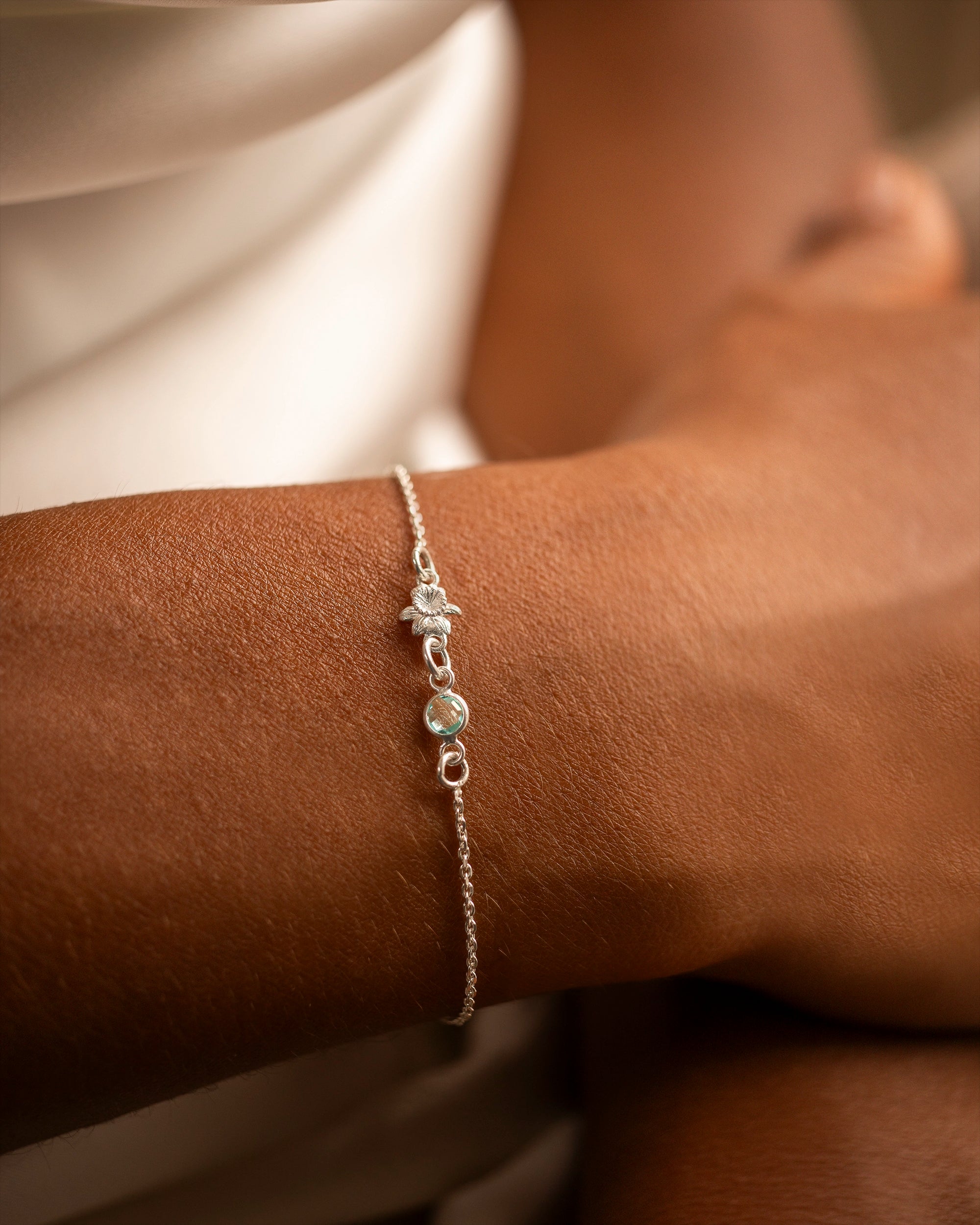 Silver Birth Flower and Birthstone Personalised Slider Bracelet